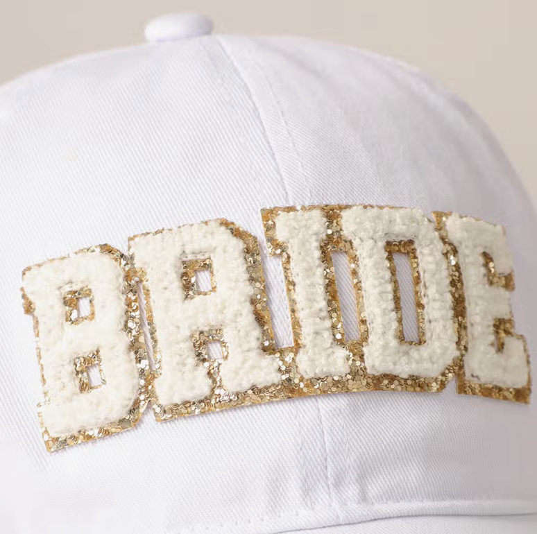 Bride Sparkle White + Gold Baseball Cap